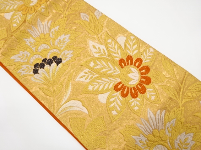 アンティーク　抽象草花模様織り出し袋帯（材料）